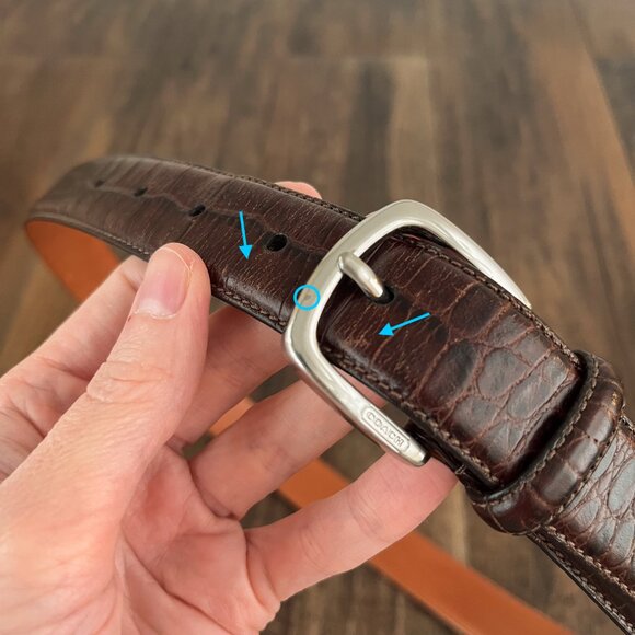 Coach Croc Embossed Calfskin Leather Belt Solid Brass Buckle Mens Size 34 Brown - Picture 4 of 16